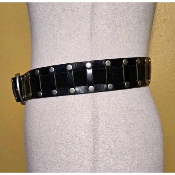 Calvin Klein Jeans Black Studded Faux Leather Suede Belt Black Silver 40 Inch L - Picture 5 of 7